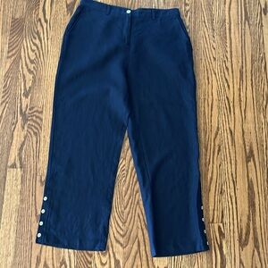 Tahari Dark Blue Cropped Pants with Side Buttons